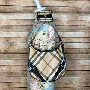 Burberry| Nova Check Buckle Canvas Hobo Bag|